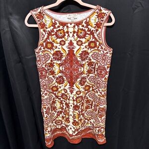 Sleeveless Red Patterned Shift Dress